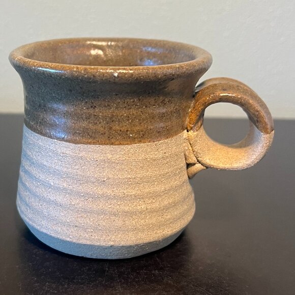 Handcrafted Hand Thrown Studio Art Glazed and Unglazed Ribbed Pottery Mug - Picture 4 of 10